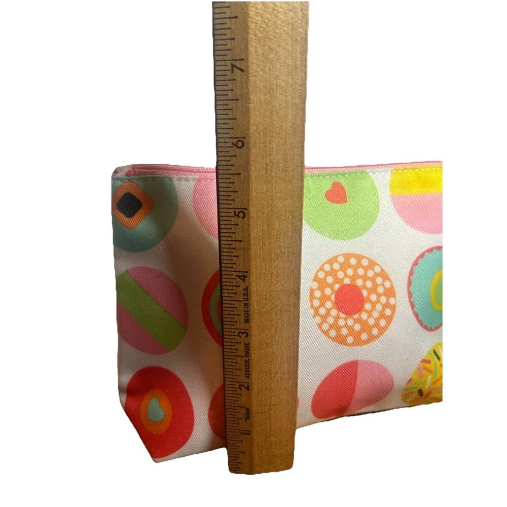 Clinique Cosmetic Bag Donut Pattern Zipper Pouch Pink Interior Makeup Case